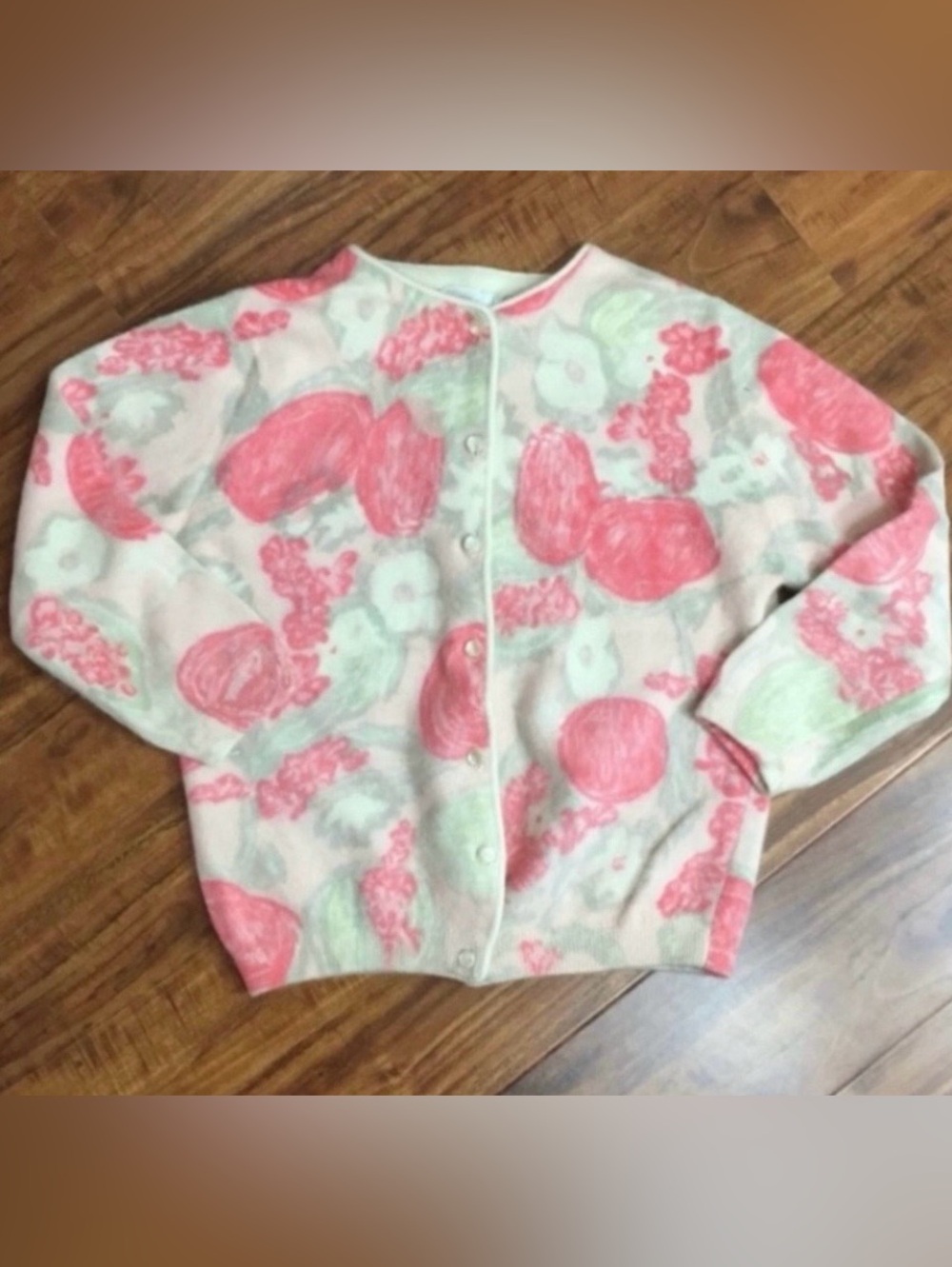 Vintage Rosecrest Womens Cream Peach Floral Button Cardigan Coquette Boho Size S